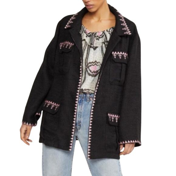Cynthia Rowley Anthropologie Black Oversized Damen Utility Jacket XS/Large NWT - Picture 1 of 15